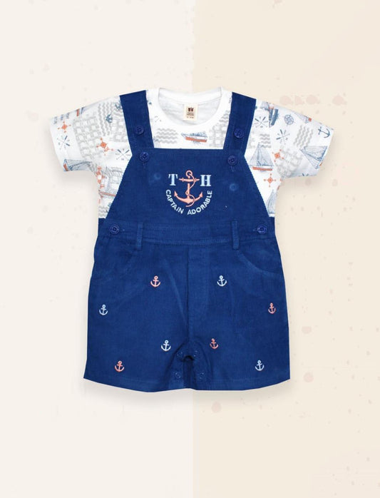 Baby Boy Navy Blue Dungaree with Anchor Design and T-Shirt