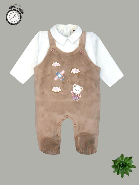 Little Pilot Bear Velvet Romper Set for Babies