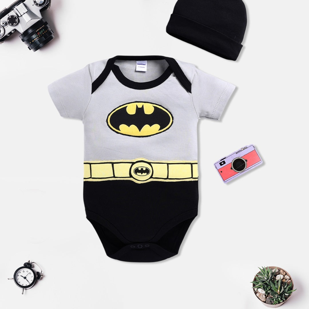 Batman Theme Baby Bodysuit with Cap