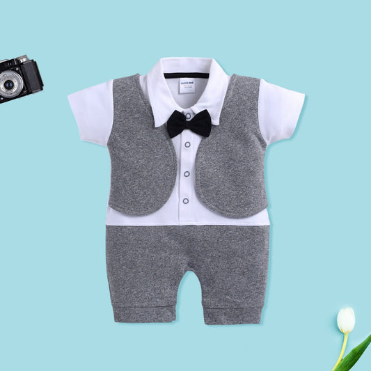 Grey Waistcoat Party Wear Baby Romper