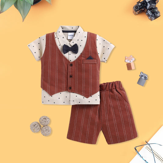 Rust Pinstripe Baby Suit Set with Bow Tie