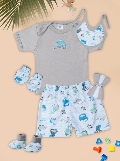 Mee Mee Cotton Soft 8-Piece Gift Hamper for Newborns – Baby Boy or Girl (Grey)