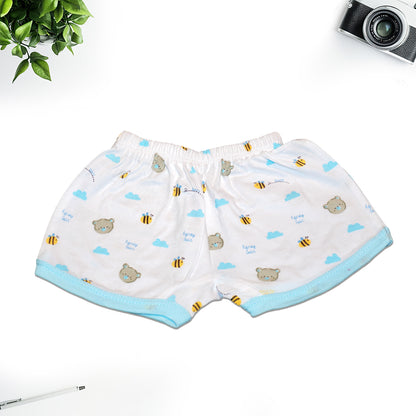 Sky Blue Bear Print Shirt & White Printed Shorts