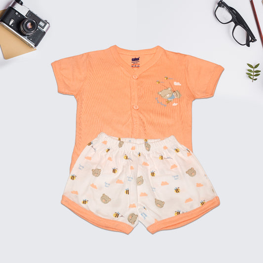 Baby Boys' Cotton Summer Outfit Set – Orange Shirt & Printed Shorts