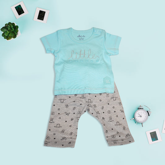 Girls Blue T-Shirt and Grey Diaper Pants