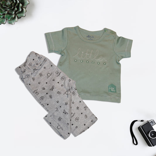 Girls Grey T-Shirt with Diaper Pant Set