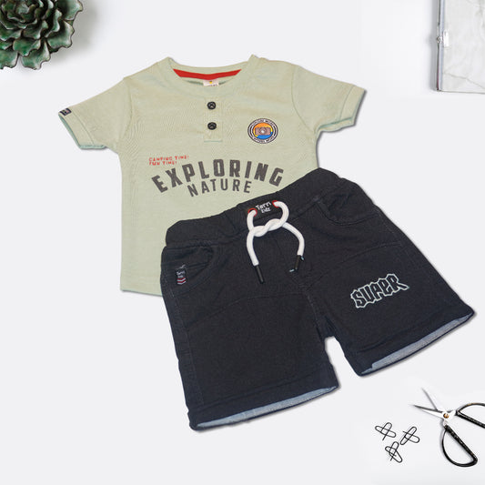 Boys Printed T-Shirt with Denim Shorts