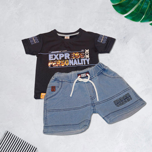 Boys Casual T-Shirt with Blue Denim Shorts