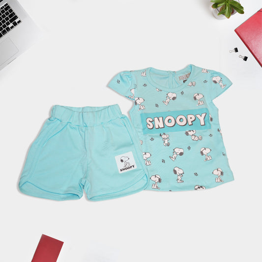 Snoopy Print T-Shirt with Shorts-Blue