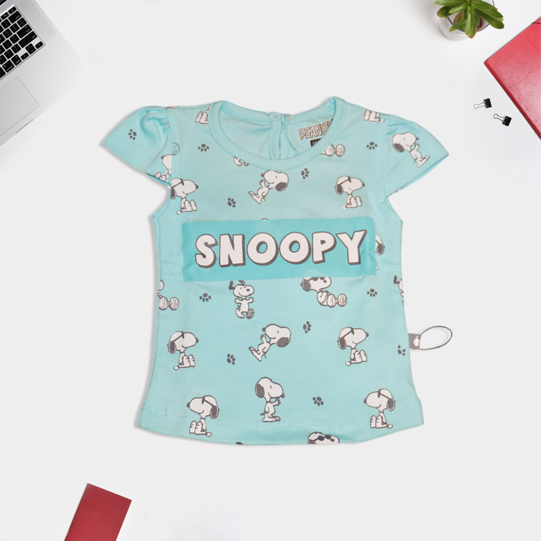 Snoopy Print T-Shirt with Shorts-Blue