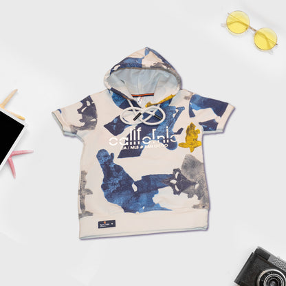 Blue and White Hoodie T-Shirt with Shorts Set