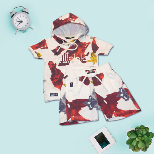 Kids Red and White Hoodie and Shorts Set