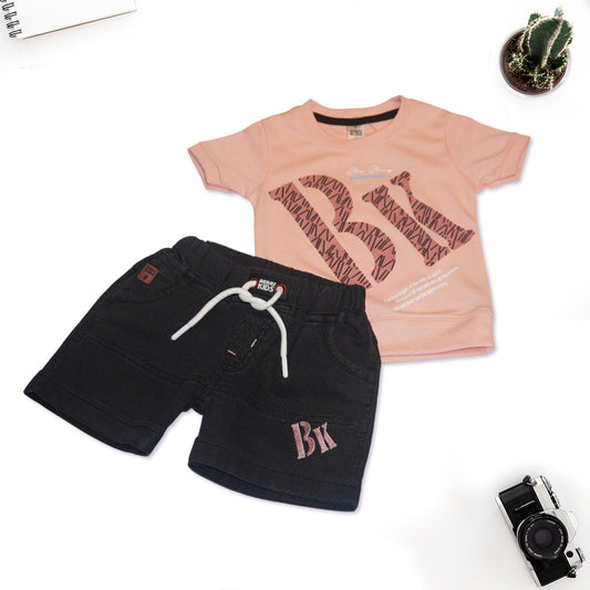 Kids Pink T-Shirt and Blue Denim Shorts
