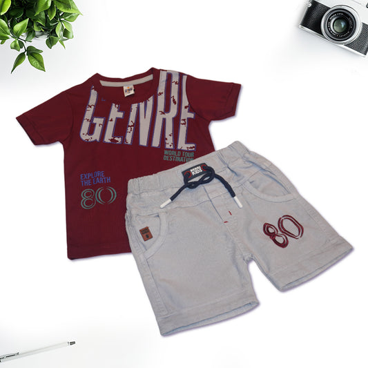 Kids Red T-Shirt and Grey Shorts