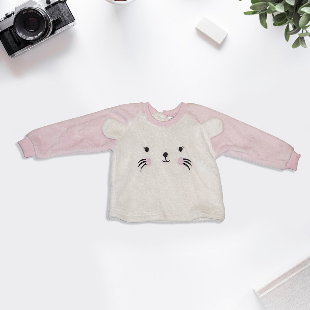 Cat Printed Sweatshirt with Jogger Set - Pink