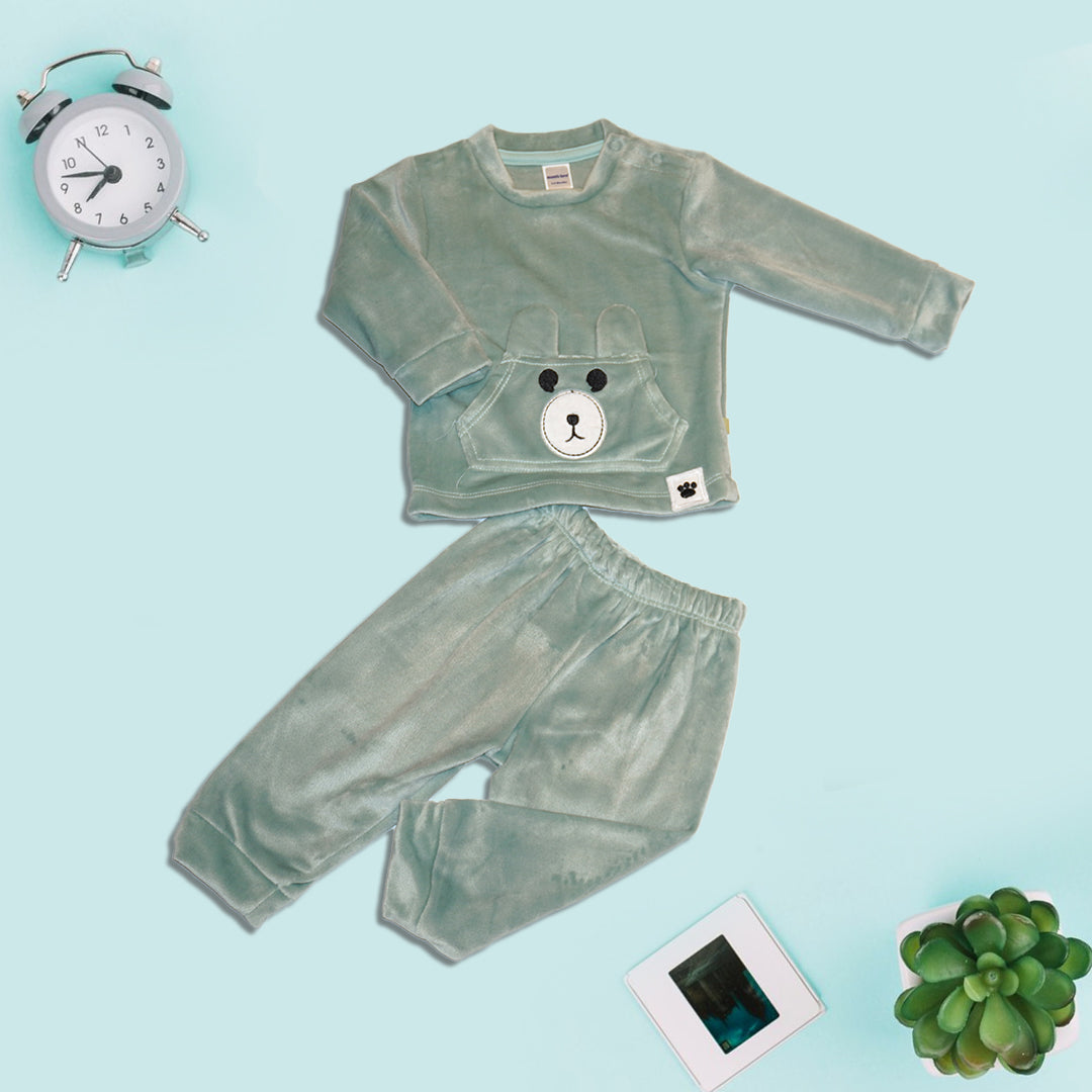 Full Sleeves Sweatshirt and Joggers with Bear Graphics - Dark Grey
