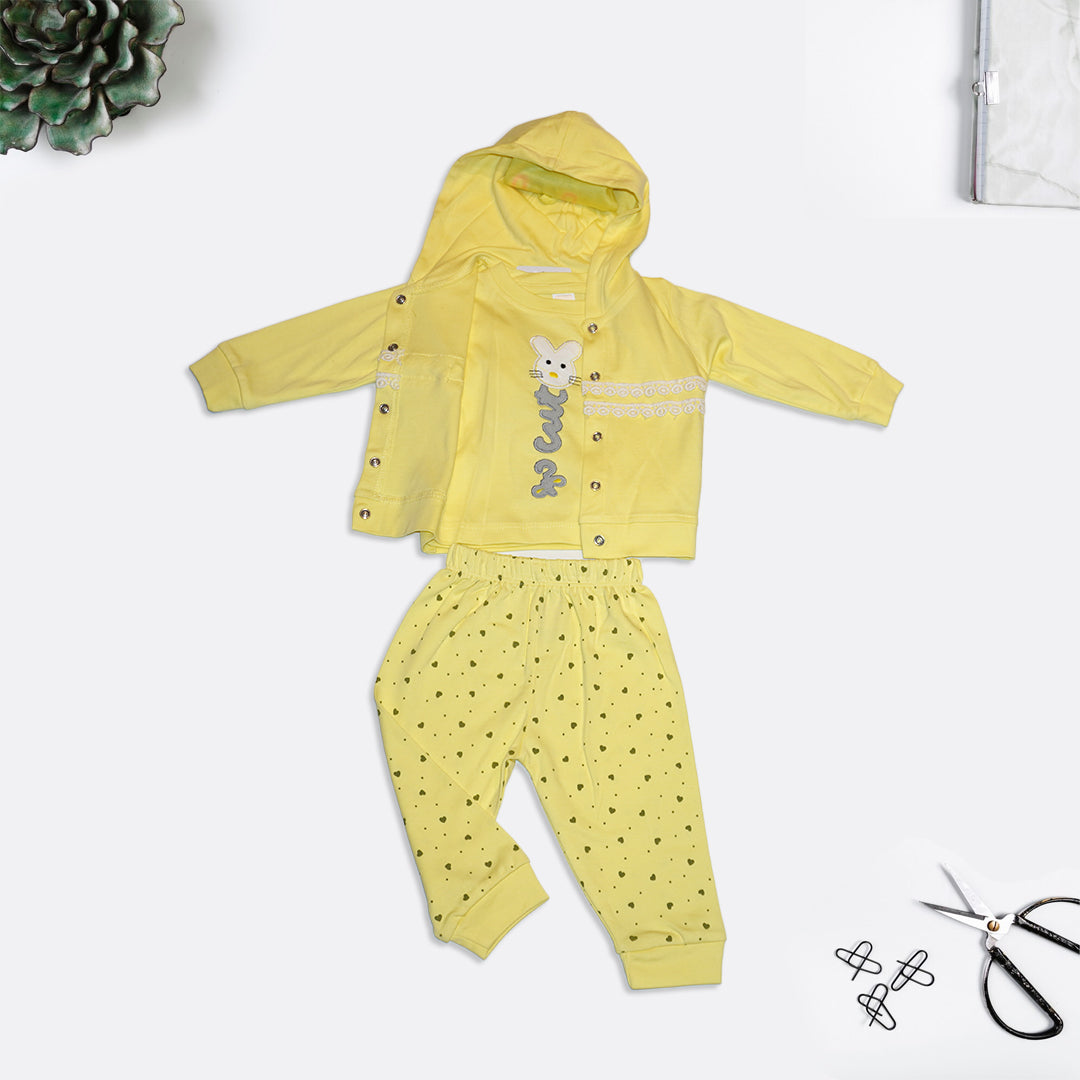 Yellow Embellished Hoodie Set with Jogger