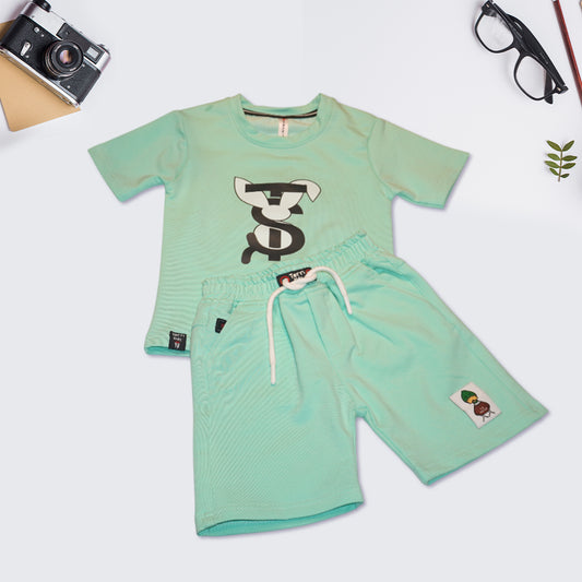 Sea Green T-Shirt and Shorts Set for Kids