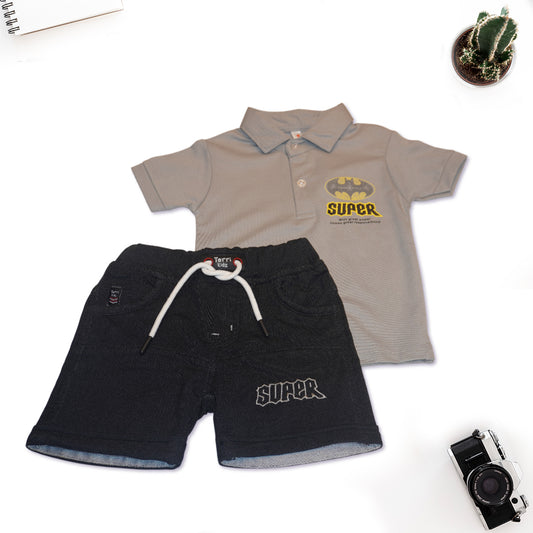 Kids Grey Collar T-Shirt with Shorts