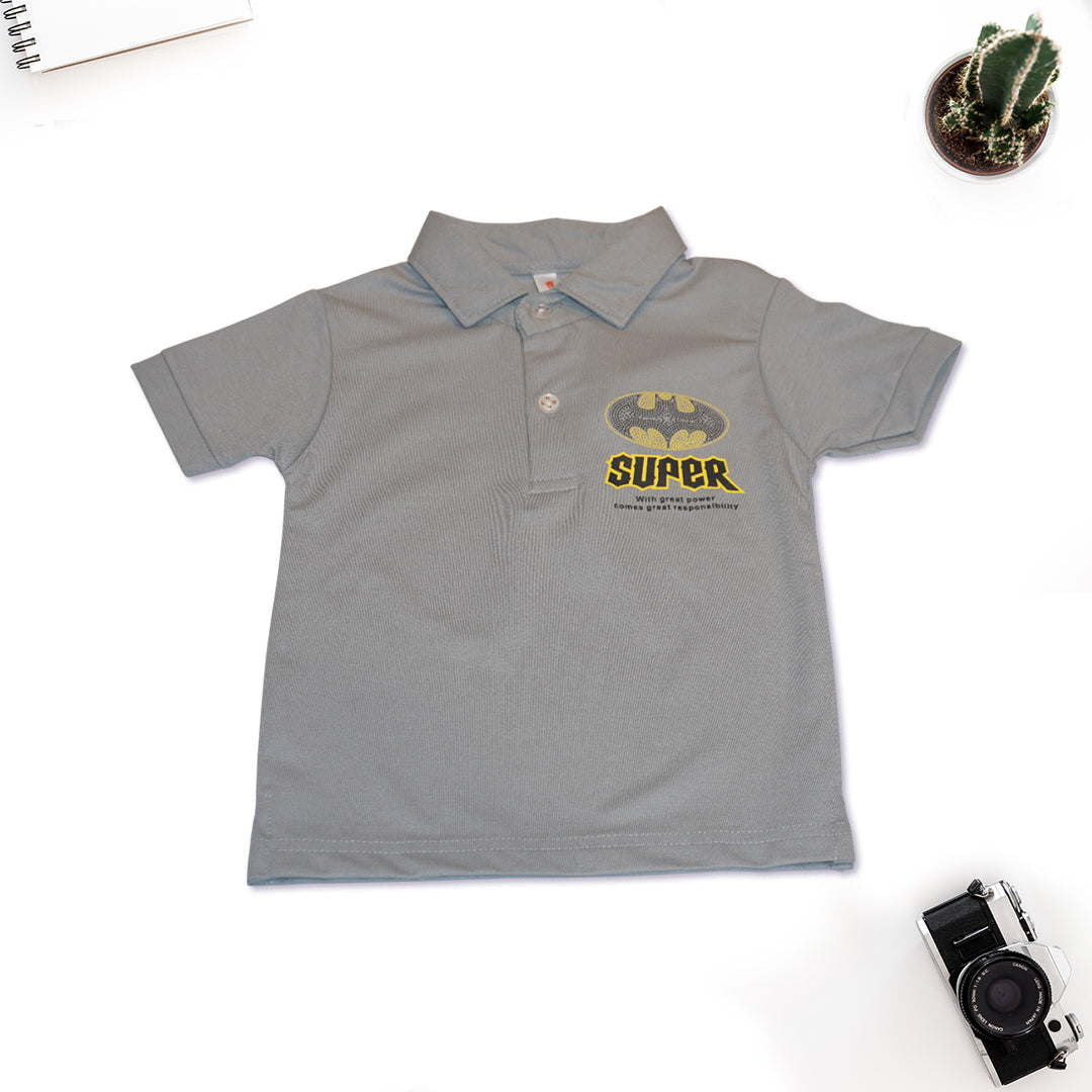 Kids Grey Collar T-Shirt with Shorts