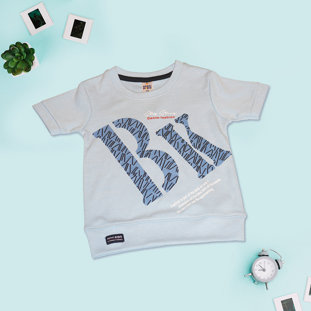 Kids Casual Blue T-Shirt with Denim Shorts