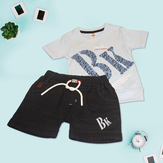 Kids Casual Blue T-Shirt with Denim Shorts