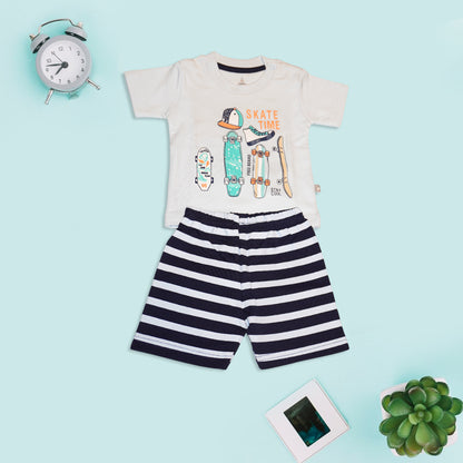 Kids Blue T-Shirt and Stirped Shorts Set