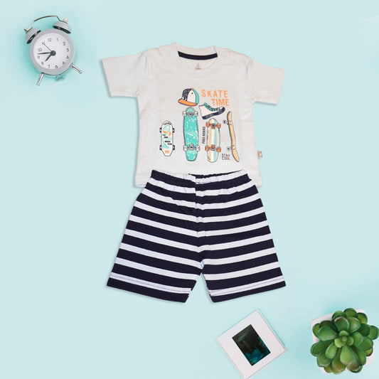 Kids Blue T-Shirt and Stirped Shorts Set