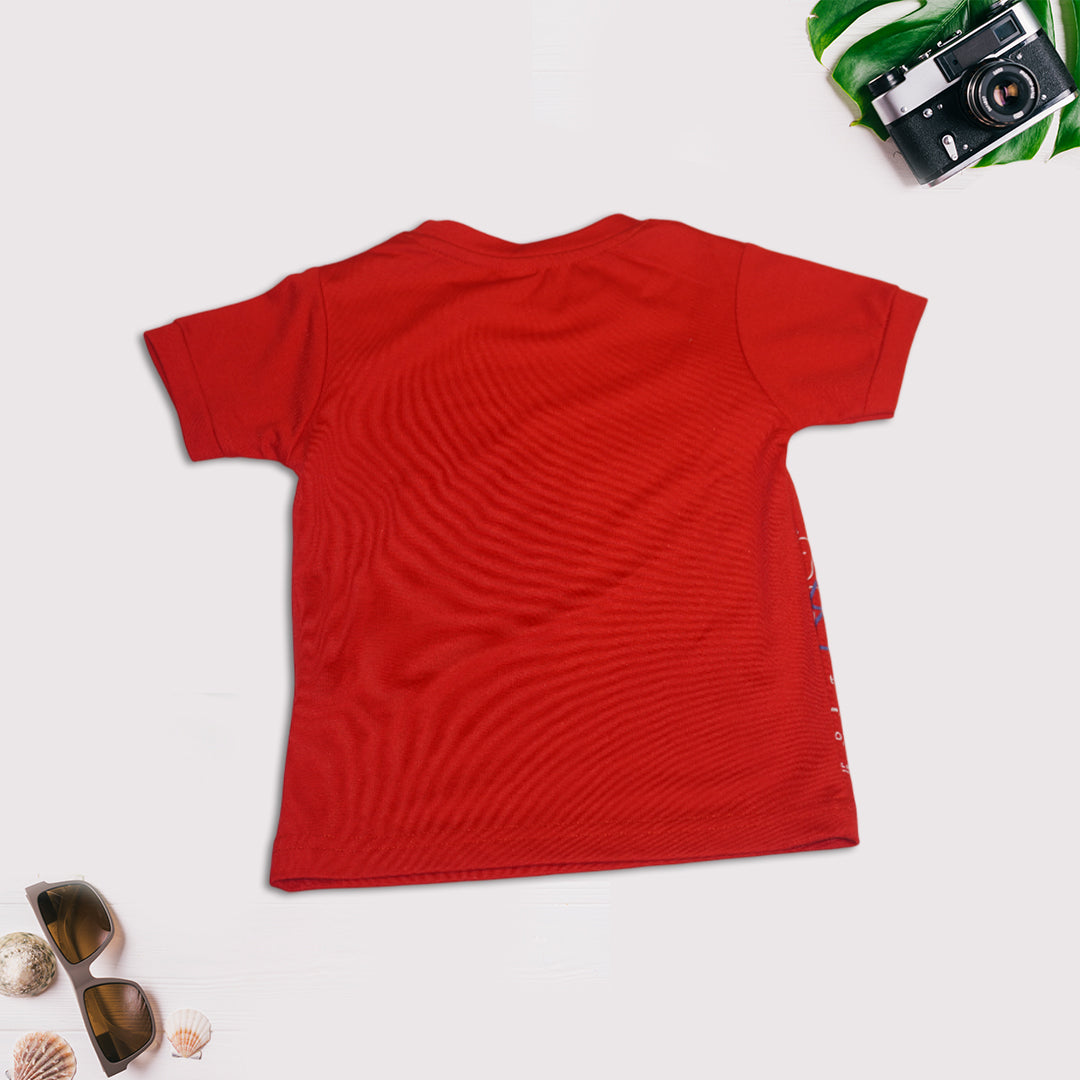 Kids Red T-Shirt with White Denim Shorts