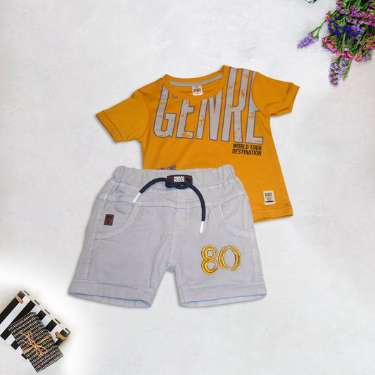 Kids Yellow T-Shirt with Grey Denim Shorts