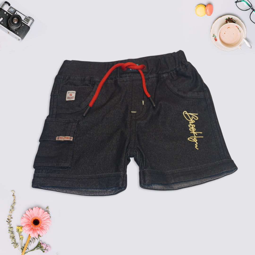 Kids Sandal T-Shirt with Black Denim Shorts