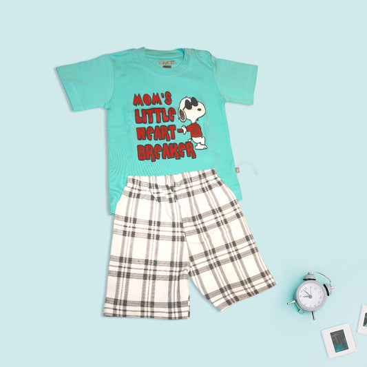 Kids Blue T-Shirt and White Checkered Shorts Set
