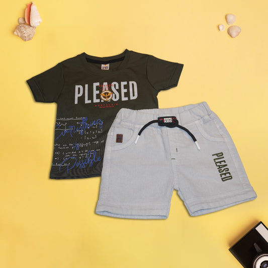 Kids Casual T-Shirt with Grey Denim Shorts