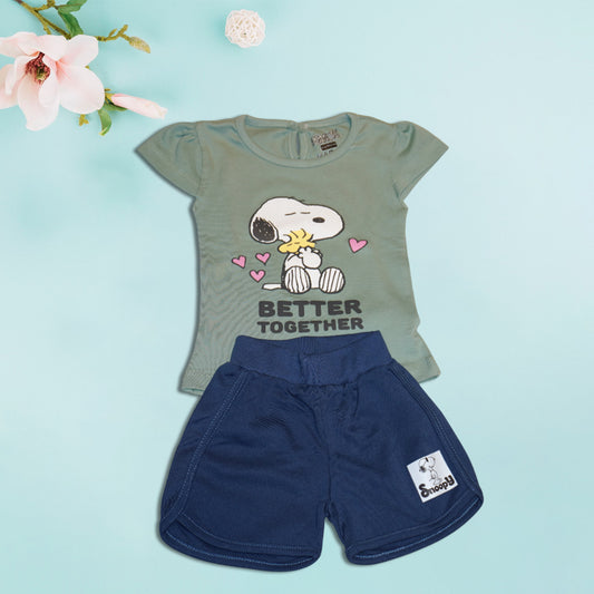 Girls Grey and Blue T-Shirt and Shorts Set