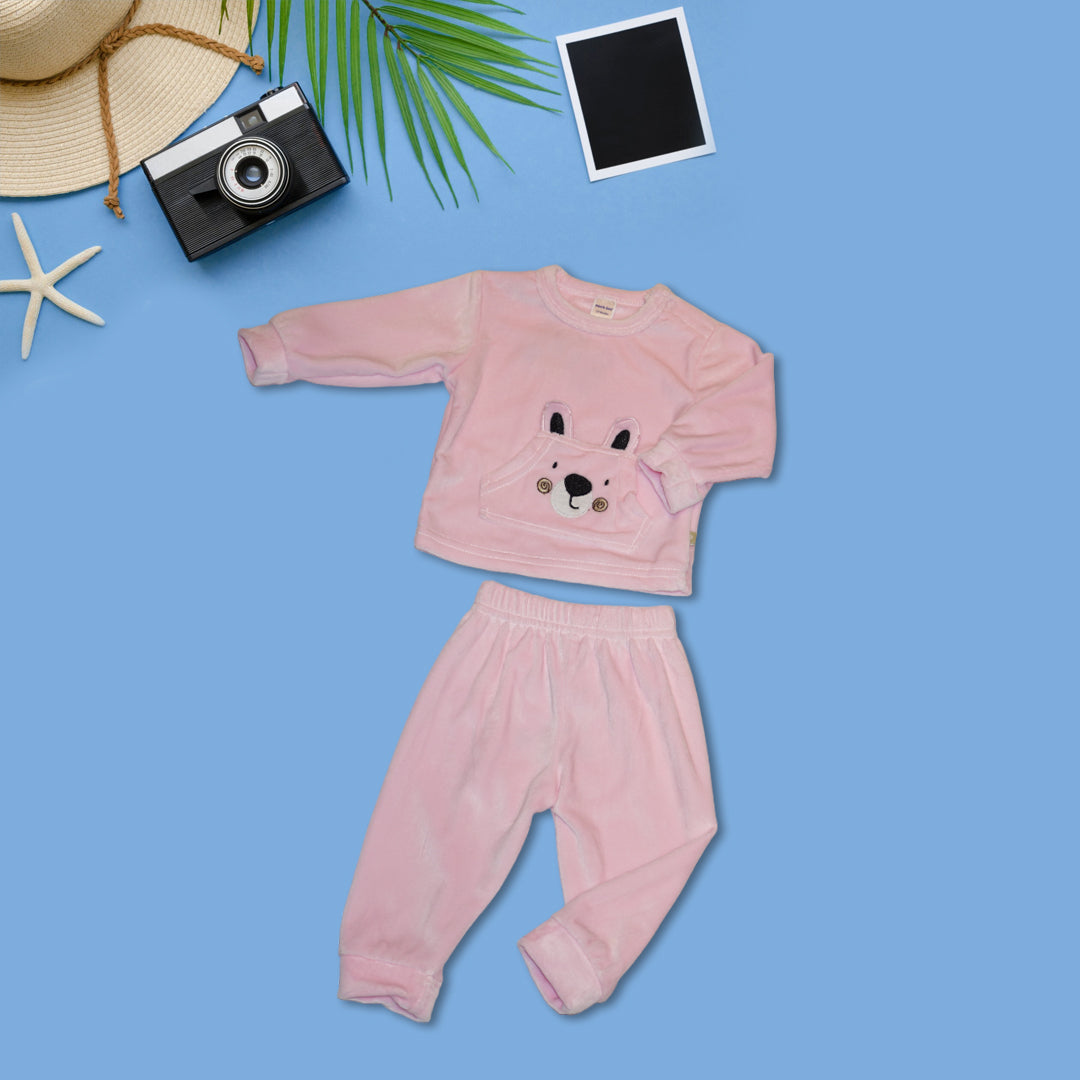 Full Sleeves Sweatshirt and Joggers with Bear Graphics - Light Pink
