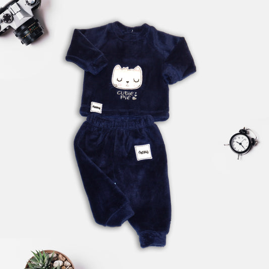 Full Sleeves Sweatshirt and Joggers with Bear Graphics - Navy Blue