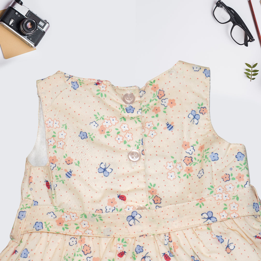 Girls' 100% Cotton Sleeveless Floral Dress with Bow – Summer Party Wear