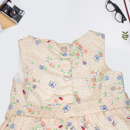 Girls' 100% Cotton Sleeveless Floral Dress with Bow – Summer Party Wear