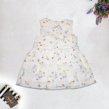 Girls' 100% Cotton Sleeveless Floral Dress with Bow – Summer Party Wear