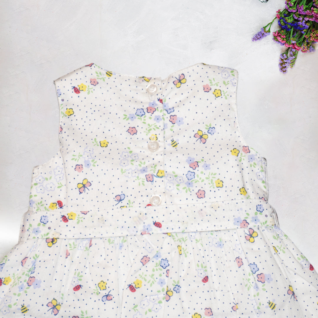Girls' 100% Cotton Sleeveless Floral Dress with Bow – Summer Party Wear