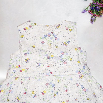 Girls' 100% Cotton Sleeveless Floral Dress with Bow – Summer Party Wear