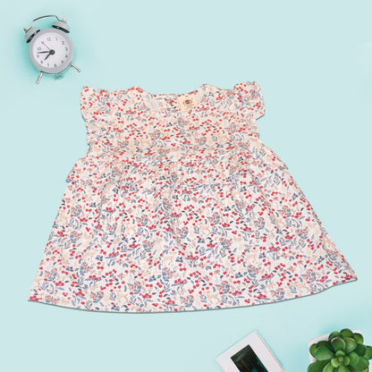 Baby Girls’ Ruffle Sleeve Floral Dress – Soft Cotton