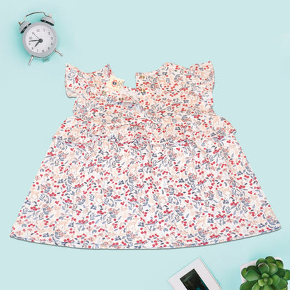 Baby Girls’ Ruffle Sleeve Floral Dress – Soft Cotton