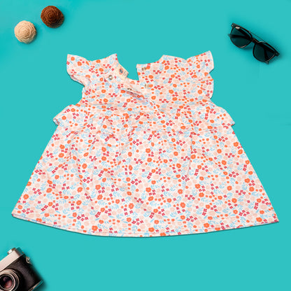 Baby Girls’ Ruffled Sleeve Dress – Bright Floral Print