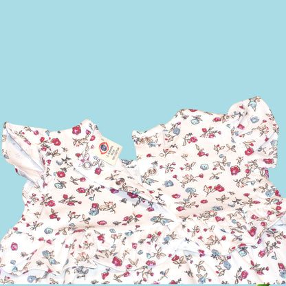 Baby Girls’ Soft Cotton Dress – Dainty Floral Print with Ruffle Sleeves
