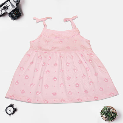 Baby Girls Sleeveless Bow-Tie Strap Dress – Soft Pink