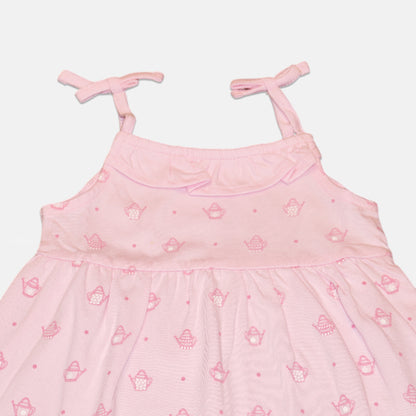 Baby Girls Sleeveless Bow-Tie Strap Dress – Soft Pink