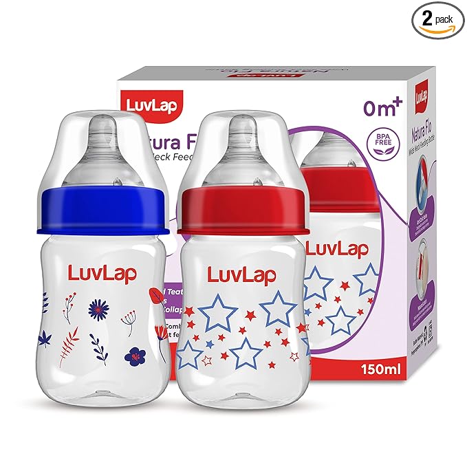 Luvlap Anti-Colic Wide Neck Natura Flo Baby Feeding Bottle Printed (Pack of 2)